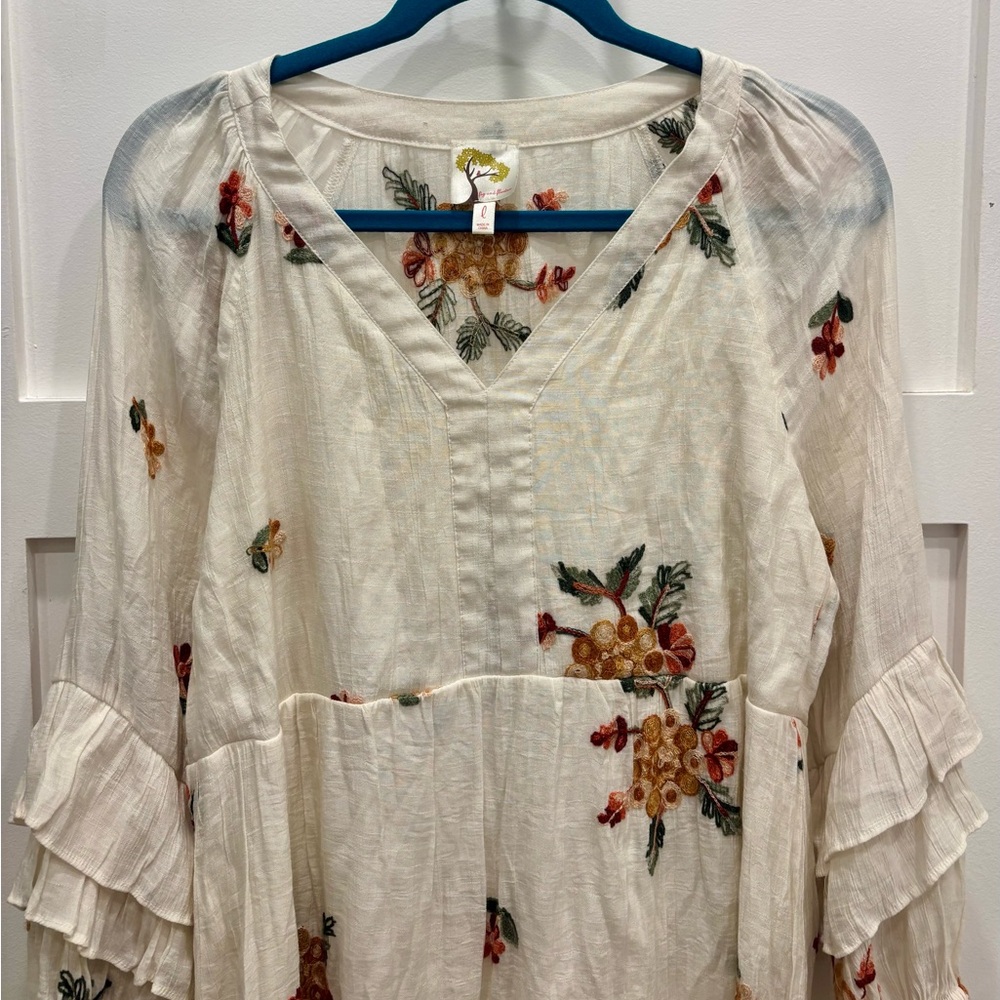 Anthropologie Fig and Flower White Boho Midi Dress with Floral Embroidery - Picture 3 of 6
